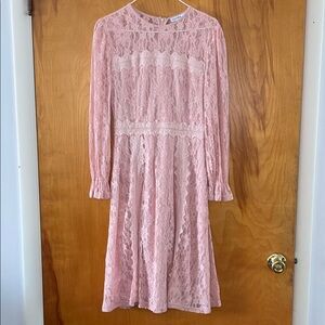 Pink Lace A-line Dress with Bishop Sleeves